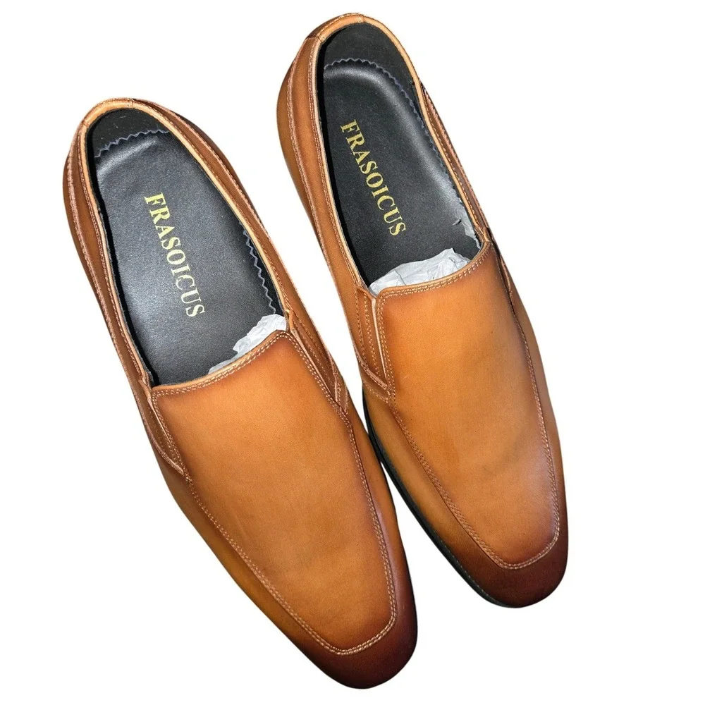 Frasoicus Mens Tan Brown Slip On Dress Shoes Loafers F21-312A Size 8/40